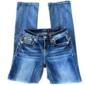Miss Me Raleigh Bootcut Mid Rise Jean Jewel Bling Embellished Saddle Stitch 26